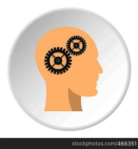 Profile of the head with gears inside icon in flat circle isolated on white background vector illustration for web. Profile of the head with gears inside icon circle