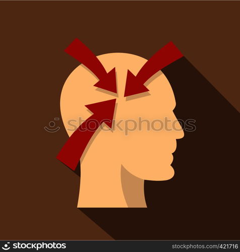 Profile of the head with red arrows inside icon. Flat illustration of profile of the head with red arrows inside vector icon for web isolated on coffee background. Profile of the head with red arrows inside icon