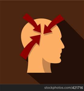 Profile of the head with red arrows inside icon. Flat illustration of profile of the head with red arrows inside vector icon for web isolated on coffee background. Profile of the head with red arrows inside icon