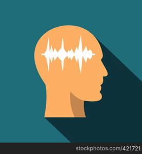 Profile of the head with sound wave inside icon. Flat illustration of profile of the head with sound wave inside vector icon for web isolated on baby blue background. Profile of the head with sound wave inside icon