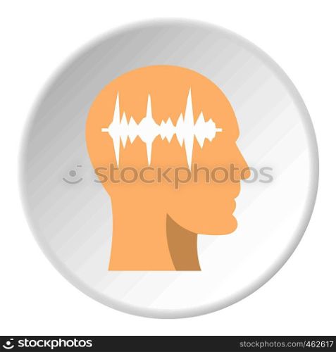 Profile of the head with sound wave inside icon in flat circle isolated on white background vector illustration for web. Profile of the head with sound wave inside icon