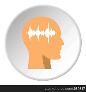 Profile of the head with sound wave inside icon in flat circle isolated on white background vector illustration for web. Profile of the head with sound wave inside icon