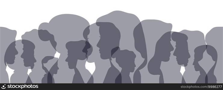 Profile silhouettes. Male and female face heads silhouettes concept banner. People avatar profile portraits vector illustration. Silhouette female and male, profile face user anonymous. Profile silhouettes. Male and female face heads silhouettes concept banner. People avatar profile portraits vector illustration
