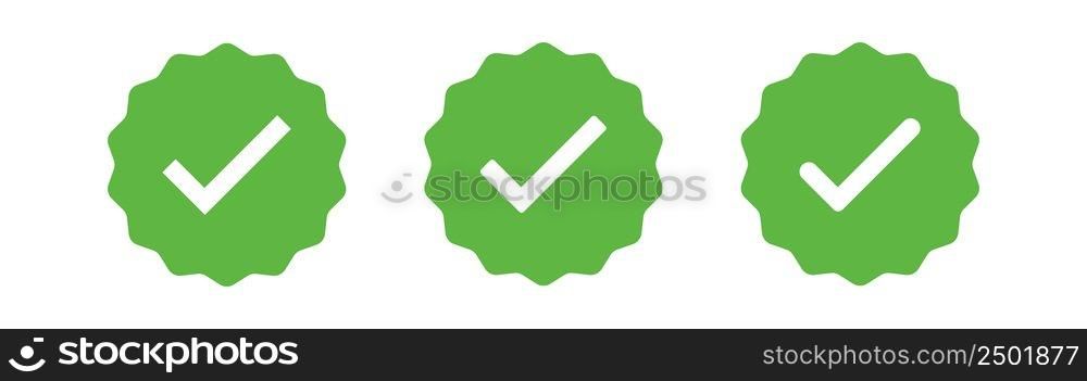 Profile verification check marks icon set. Medal product vector desing.