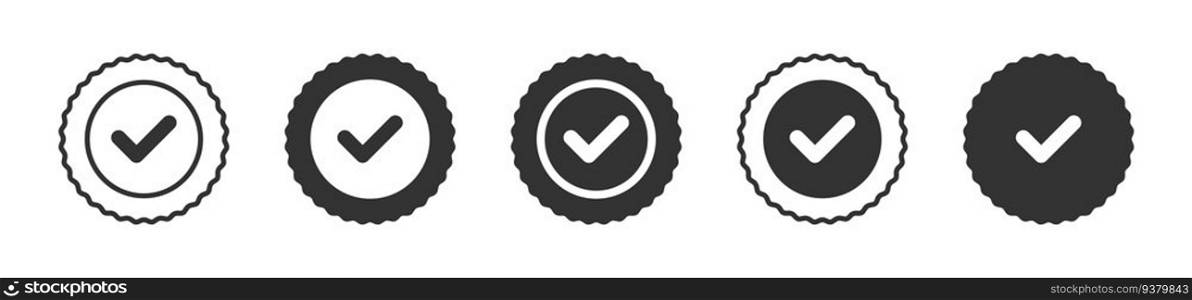 Profile verification check marks icons. Stickers with tick. Flat vector illustration.