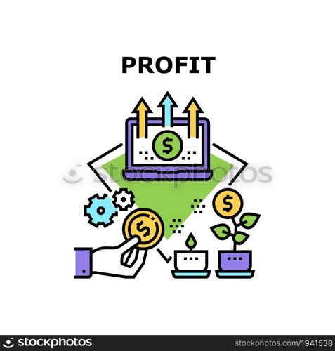Profit And Fund Vector Icon Concept. Profit And Fund, Businessman Counting Income And Expenses, Analyzing Investment And Deposit. Growing Money Tree And Success Financial Budget Color Illustration. Profit And Fund Vector Concept Color Illustration