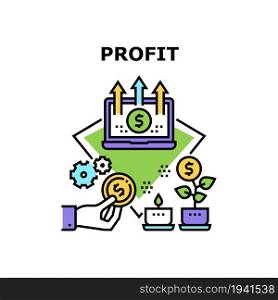 Profit And Fund Vector Icon Concept. Profit And Fund, Businessman Counting Income And Expenses, Analyzing Investment And Deposit. Growing Money Tree And Success Financial Budget Color Illustration. Profit And Fund Vector Concept Color Illustration