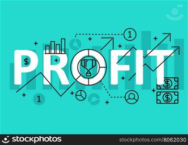 Profit concept flat line design with icons and elements. Modern profit concept vectors collection. Thin line flat design banners for website and mobile website, easy to use and highly customizable. Profit concept lettering