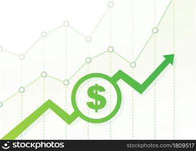 Profit money or budget. Cash and rising graph arrow up, concept of business success. Capital earnings, benefit. Vector stock illustration. Profit money or budget. Cash and rising graph arrow up, concept of business success. Capital earnings, benefit. Vector stock illustration.
