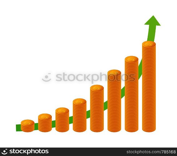 Profit money or budget. Cash and rising graph arrow up, concept of business success. Capital earnings, benefit. Vector illustration.. Profit money or budget. Cash and rising graph arrow up, concept of business success. Capital earnings, benefit. Vector stock illustration.