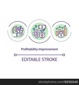 Profitability improvement concept icon. Increasing amount of money received for product or service. Business idea thin line illustration. Vector isolated outline RGB color drawing. Editable stroke. Profitability improvement concept icon