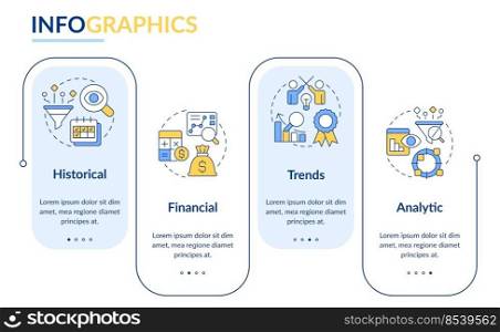 Profitability models for forecasting rectangle infographic template. Data visualization with 4 steps. Editable timeline info chart. Workflow layout with line icons. Lato-Bold, Regular fonts used. Profitability models for forecasting rectangle infographic template
