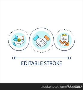 Profitable deal loop concept icon. Business operation. Cost reduction. Beneficial agreement abstract idea thin line illustration. Isolated outline drawing. Editable stroke. Arial font used. Profitable deal loop concept icon