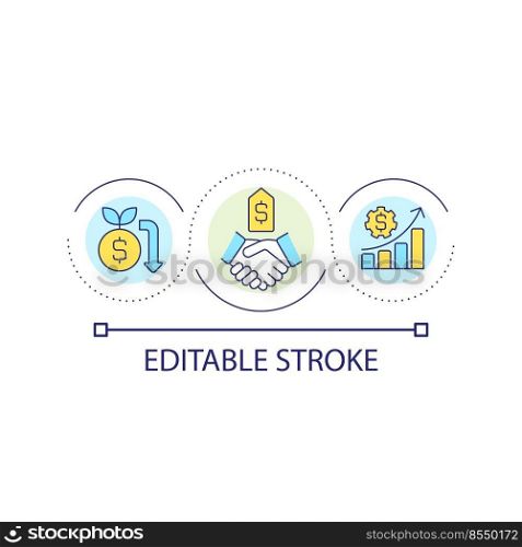 Profitable deal loop concept icon. Stock market analytics. Financial trends. Smart investment abstract idea thin line illustration. Isolated outline drawing. Editable stroke. Arial font used. Profitable deal loop concept icon