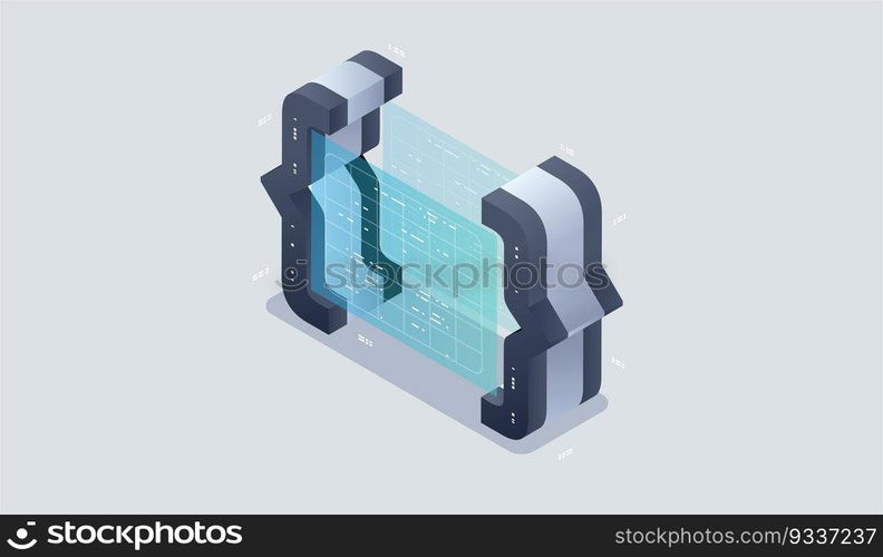 Program development and programming isometric icon, Artificial intelligence automated process big data processing.
