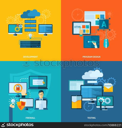 Program development flat set vector image