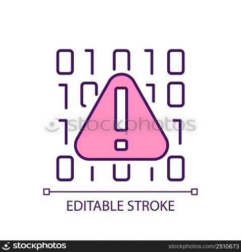 Program error RGB color icon. Information and data processing. Binary code. Computer algorithm. Isolated vector illustration. Simple filled line drawing. Editable stroke. Arial font used. Program error RGB color icon