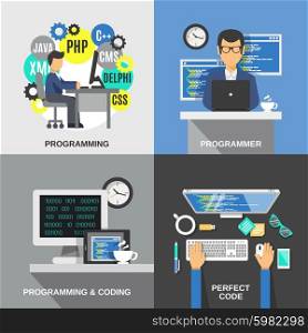 Programmer design concept set with coding flat icons isolated vector illustration. Programmer Flat Set