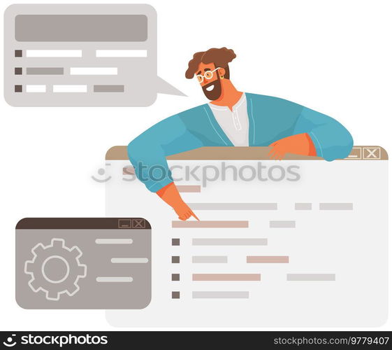 Programmer engineering and coding. Coder programmers working on web development on computer. Concept of script coding and programming in php, javascript, python, other languages. Software developers. Programmer engineering and coding. Set of programmers working on web development on computers