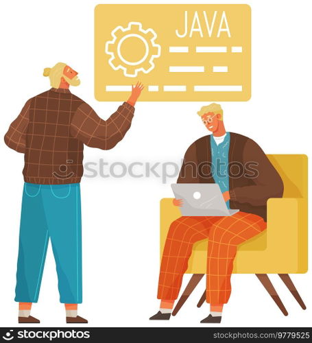 Programmer engineering and coding. Coder programmers working on web development on computer. Concept of script coding and programming in php, javascript, python, other languages. Software developers. Programmer engineering and coding. Set of programmers working on web development on computers