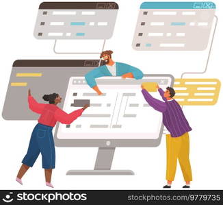 Programmer engineering and coding. Coder programmers working on web development on computer. Concept of script coding and programming in php, javascript, python, other languages. Software developers. Programmer engineering and coding. Set of programmers working on web development on computers