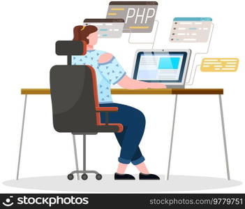 Programmer engineering and coding. Coder programmers working on web development on computer. Concept of script coding and programming in php, javascript, python, other languages. Software developers. Programmer engineering and coding. Set of programmers working on web development on computers