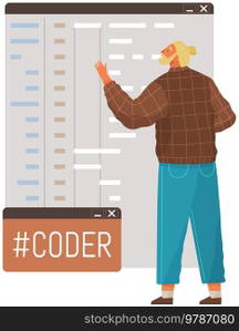 Programmer engineering and coding. Coder programmers working on web development on computer. Concept of script coding and programming in php, javascript, python, other languages. Software developers. Programmer engineering and coding. Set of programmers working on web development on computers