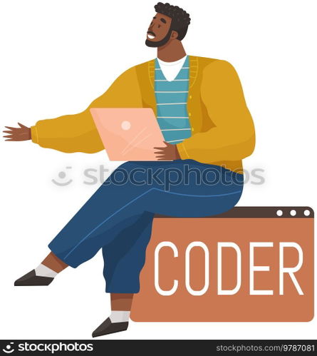 Programmer engineering and coding. Coder programmers working on web development on computer. Concept of script coding and programming in php, javascript, python, other languages. Software developers. Programmer engineering and coding. Set of programmers working on web development on computers