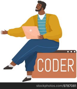 Programmer engineering and coding. Coder programmers working on web development on computer. Concept of script coding and programming in php, javascript, python, other languages. Software developers. Programmer engineering and coding. Set of programmers working on web development on computers