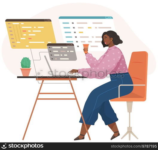 Programmer engineering and coding. Coder programmers working on web development on computer. Concept of script coding and programming in php, javascript, python, other languages. Software developers. Programmer engineering and coding. Set of programmers working on web development on computers
