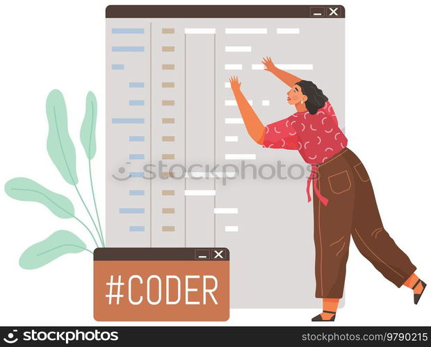Programmer engineering and coding. Coder programmers working on web development on computer. Concept of script coding and programming in php, javascript, python, other languages. Software developers. Programmer engineering and coding. Set of programmers working on web development on computers