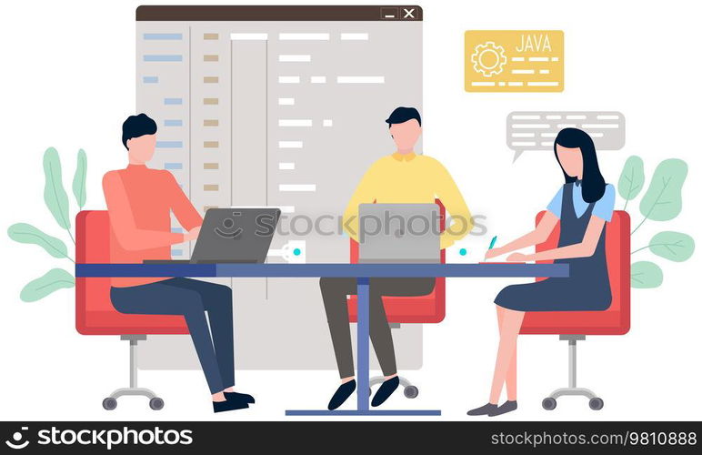 Programmer engineering and coding. Coder programmers working on web development on computer. Concept of script coding and programming in php, javascript, python, other languages. Software developers. Programmer engineering and coding. Set of programmers working on web development on computers