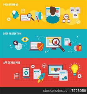 Programmer icon flat set isolated with data protection app developing isolated vector illustration