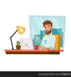 Programmer Man Vector. Development Working. Man Freelance Job Concept. Isolated On White Cartoon Character Illustration. Programmer Man Vector. Classic Professional Programmer Man Coding. Software Programmer Typing Code. Flat Cartoon Illustration