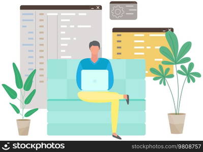 Programmer working on web development on computer. Concept of script coding and programming in php, python, javascript, other languages. Software professional developer sitting on office with laptop. Programmer working on web development on computer. Concept of script coding and programming