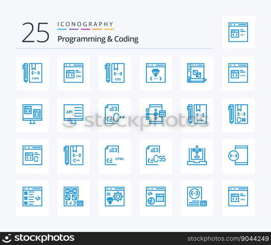 Programming And Coding 25 Blue Color icon pack including development. coding. develop. development. coding