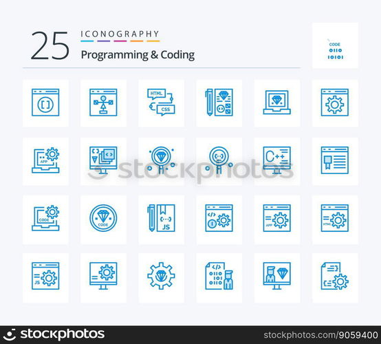Programming And Coding 25 Blue Color icon pack including development. coding. flowchart. programming. development