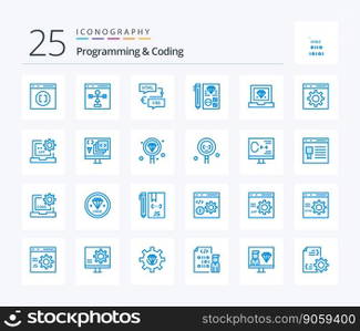 Programming And Coding 25 Blue Color icon pack including development. coding. flowchart. programming. development
