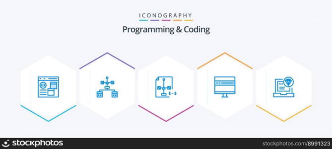 Programming And Coding 25 Blue icon pack including code. app. document. news. develop