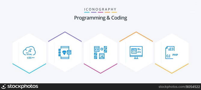Programming And Coding 25 Blue icon pack including develop. app. develop. programming. development