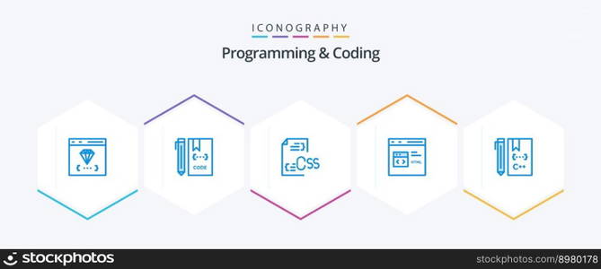 Programming And Coding 25 Blue icon pack including develop. code. development. file. develop