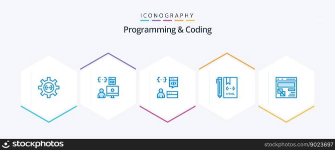 Programming And Coding 25 Blue icon pack including development. browser. development. html. develop