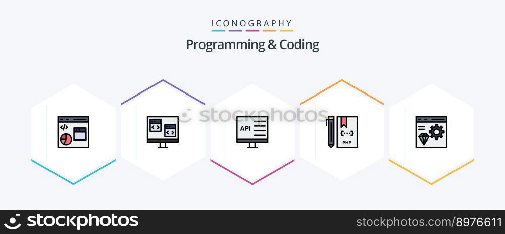 Programming And Coding 25 FilledLine icon pack including coding. app. develop. php. development