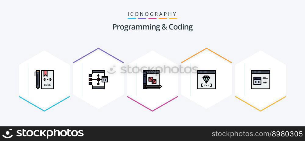 Programming And Coding 25 FilledLine icon pack including coding. app. development. planning. development
