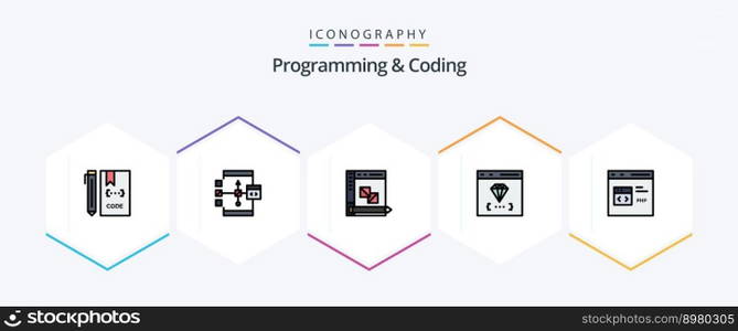 Programming And Coding 25 FilledLine icon pack including coding. app. development. planning. development