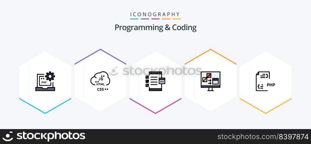 Programming And Coding 25 FilledLine icon pack including computer. app. develop. device. develop