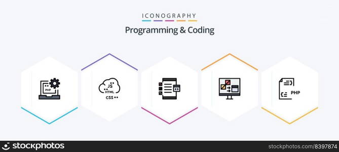Programming And Coding 25 FilledLine icon pack including computer. app. develop. device. develop