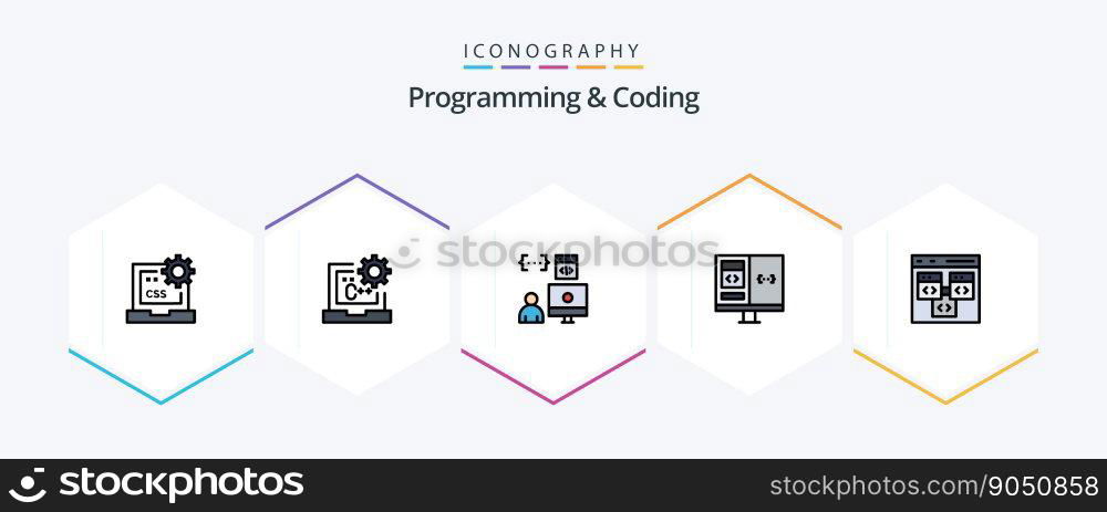 Programming And Coding 25 FilledLine icon pack including computer. app. develop. programmer. develop