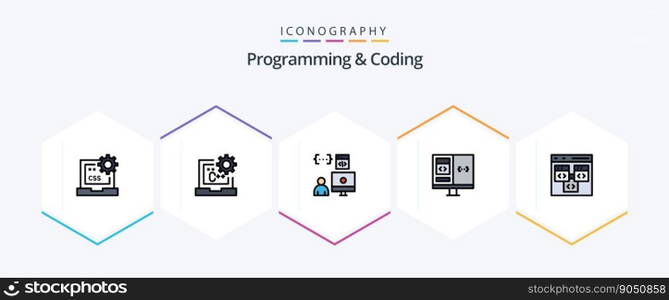 Programming And Coding 25 FilledLine icon pack including computer. app. develop. programmer. develop