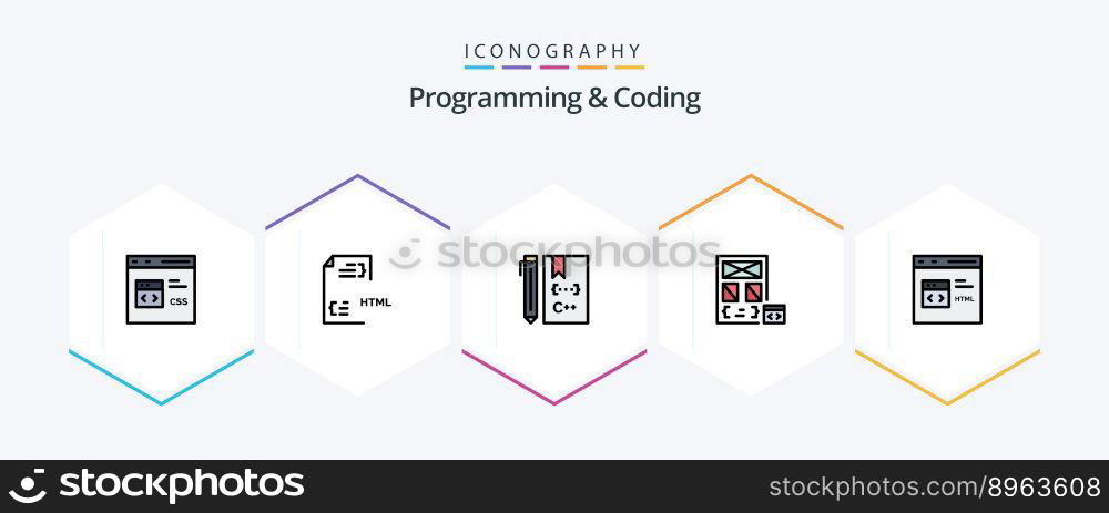 Programming And Coding 25 FilledLine icon pack including develop. app. file. development. coding